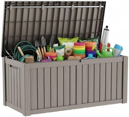 LAUSAINT HOME 230 Gallon Outdoor Storage Box, Package Delivery Box with Lockable Lid, Waterproof Resin Deck Box For Garden Tools, Patio Cushions(230 Gallon,Grey) by LAUSAINTHOME