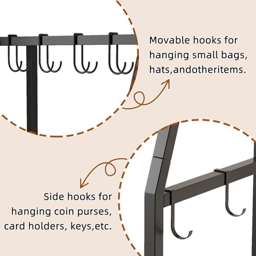 Tall Narrow Purse Organizer Stand with Purse Hanger, High-Capacity Floor-Standing Handbag Rack for Small Spaces | Space-Saving Fashion Bags & Purse Display Organizer﻿(Rustic Brown) - Image 6