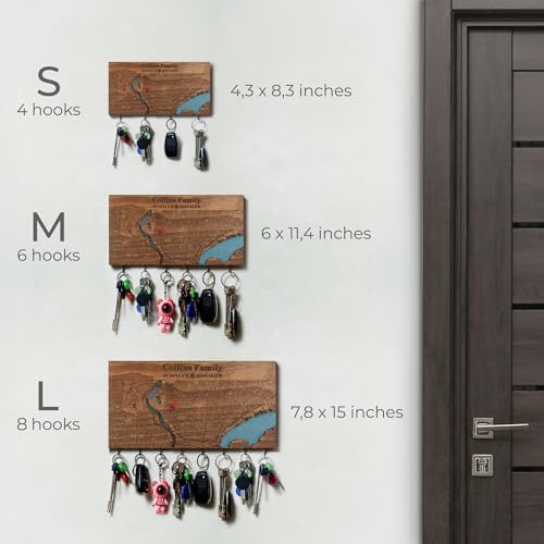 Personalized Wooden Map Key Holder for Wall with Hooks, Key Organizer - Image 2