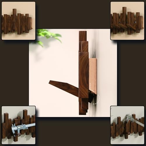 Wooden Coat Hooks Wood Wall Mounted Piano Coat Rack Flip Down Hook Rack Coat Rack Wall MountMulti Functional Space Saving Wall Organizer(Beech,22.8cm/9") - Image 7