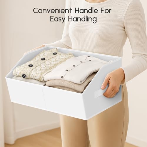Homsorout Large Closet Organizers and Storage Bins - 10 Pack Trapezoid Storage Baskets for Shelves, Foldable Fabric Baskets with Handles Ideal for Closet, Basket, Wardrobe and Shelf Storage, White - Image 5