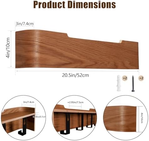 Coat Rack Wall Mount with Hidden Hooks, Wall Hooks with Shelf, Wall Key Holder Mount Wooden Shelf Entryway Hooks for Bedroom Bathroom for Hanging Coats Hats Bags Towels (Walnut, 5 Hooks) - Image 3