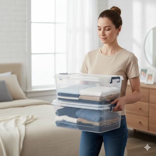 Tribello Clear Storage Bins with Lids, 6-Pack Stackable Plastic Storage Containers for Home Organization – Totes for Closet and Underbed Storage, 16 Quarts - Image 4