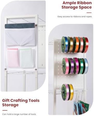 Wrapping Paper Cart - Gift Wrapping Paper Organizer Storage, Rolling Gift Wrap Storage Stand, Ribbon Organizers, 12 PCS Slap Bracelets - Image 2