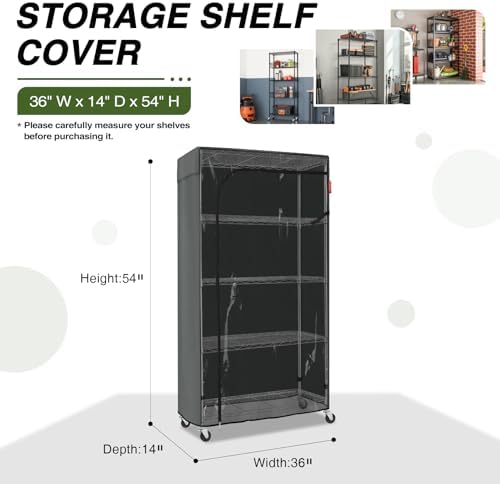 Porch Shield 600D Storage Shelf Cover for Wire Rack, 36"Wx14"Dx54"H, Grey - Image 2