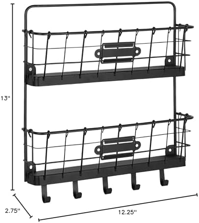 Spectrum Diversified Vintage Wall Mount Office or Entryway 2-Tier Letter Holder Organizer & Key Rack, One, Black (A14610) - Image 6