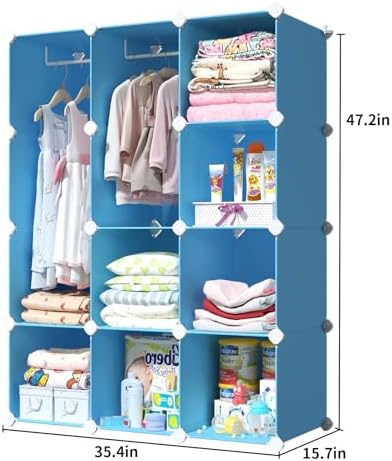 VIPZONE Baby Dresser, Kids Closet Organizers, Portable Kids Wardrobe for Closet, Bedroom, Nursery, Cubby, Cabinet, Clothes, Dress, Baby Storage Shelf, Armoire Clothes Hanging (Blue) - Image 6