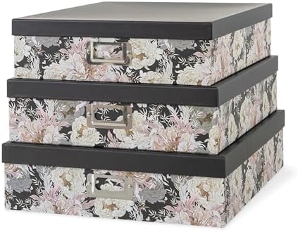 Soul & Lane - Floral Jumbo Scrapbook Storage Boxes with Lids, Set of 3 by SoulLane