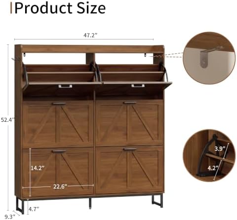Xixini Shoe Storage Cabinet with 6 Flip Drawers, Entryway Shoe Rack, Walnut - Image 2
