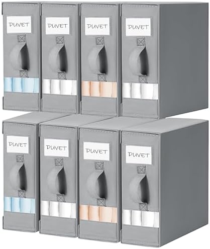 DIMJ Bed Sheet Organizers and Storage 8 Pack - Foldable Sheet Holder for Linen Bedding Storage Box for organization, Sheets Set Holder for Blanke, Towel (King & Queen Size), Grey by DiMJ
