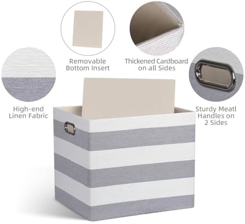 13 x 15 x 13 Inch Stripe Linen Storage Cube for Home Organizing, Pack of 4 - Image 3