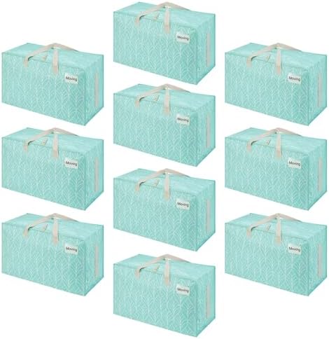 VENO 10 Pack Extra Large Heavy Duty Moving Bags with Wide Opening & Reinforced Handles, Reusable Storage Tote Bags with Strong Zippers for Clothes, College Dorm Essentials & Moving Supplies by Veno