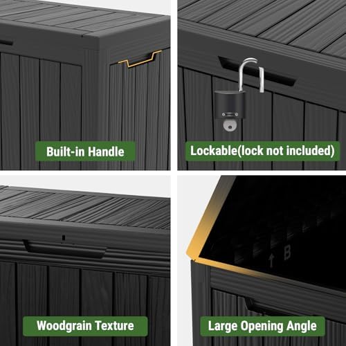 Mars Villa Deck Box, Outdoor Storage Box Waterproof, 45 Gallon, Black - Image 6