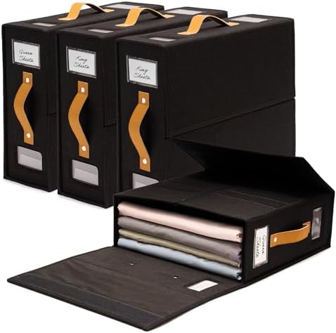 Sheet Organizers and Storage Bags for Bed Sheets, Linen, Blankets, Bedding - Under Bed or Closet Storage Boxes with Dual Handles and Organization Labels - (Black, 4-pack) - Image 2