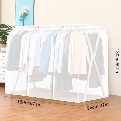 Clothes Rack Cover with Zipper, Dustproof Clothes Cover with 2 Durable Zipper Clothing Waterproof Protector, Designed for X-Type Coat Racks(White,180x130x95cm/71x51x37in) - Image 2