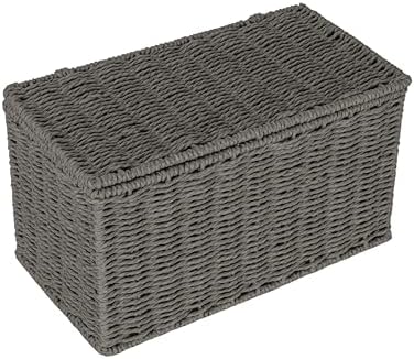 Household Essentials Small Handwoven Paper Rope Wicker Basket with Lid, Grey by HouseholdEssentials