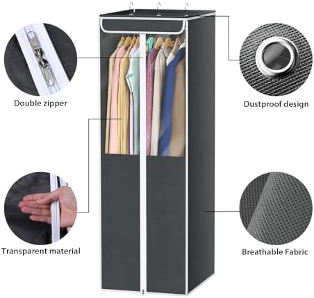 Univivi Garment Bags for Hanging Clothes, Cloth Bag 54 In, 2 PCS, Dark Grey - Image 5