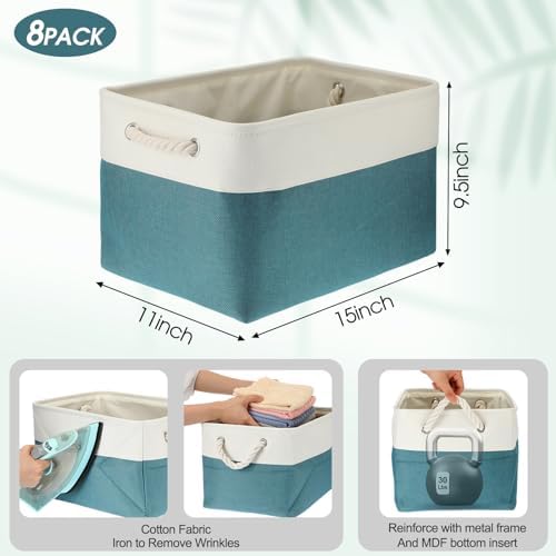meekoo 8 Pack Fabric Storage Bins Baskets, 15 x 11 x 9.5 in, Cyan White - Image 2