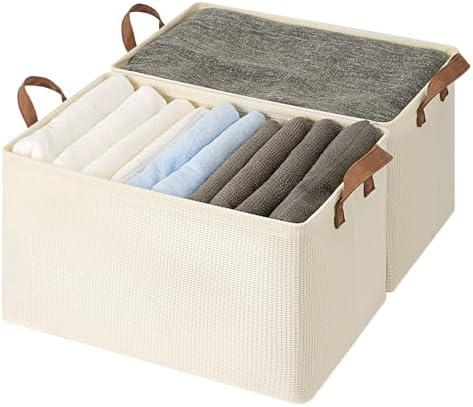 StorageWorks 45L Closet Storage Bins, Storage Baskets, Beige, 2-Pack by StorageWorks