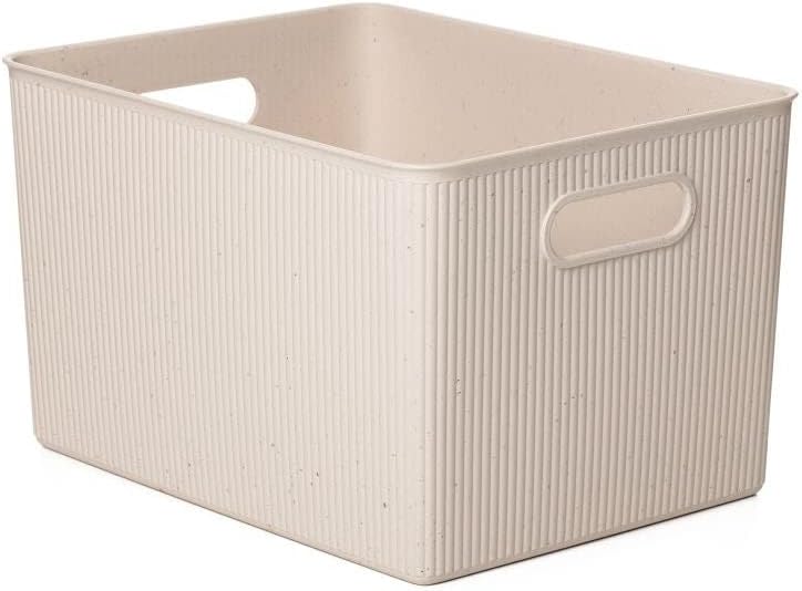 Superio Ribbed Collection - Eco-Friendly Decorative Plastic Basket Open Home Storage Bins Organizer, X-Large (1 Pack) Container Boxes for Organizing Closet Storage Bins for Shelves 22 Liter/23 Quart by Superio