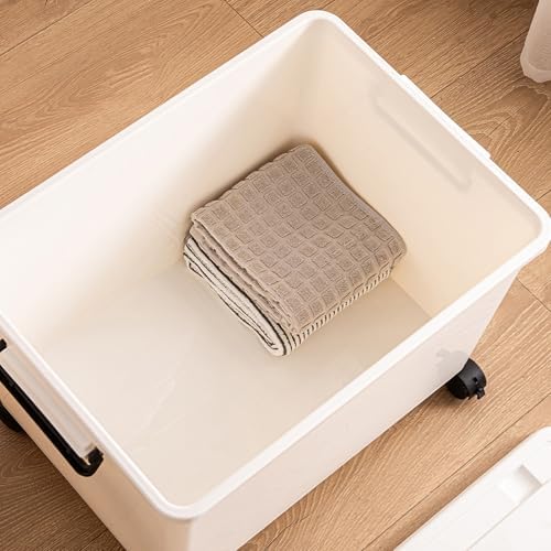 YUNGSHY 60 Quart white plastic large storage bins with lids,Durable Nestable container Secure Pull Handle organizing for home,school and office (white, 3 L) - Image 4