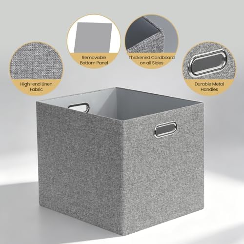 Posprica 3X Thicker Collapsible Storage Bins,13×15x13 Foldable Storage Cube Boxes Fabric Drawer for Closet Shelf Cabinet Bookcase, set of 4 (Gray-1200D) - Image 3