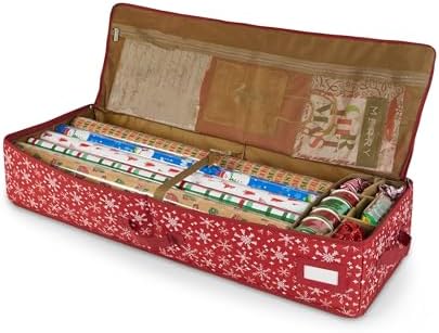 Covermates Gift Wrap Storage Organizer, 38"W x 13"D x 6.5"H, Red Snowflake by Covermates