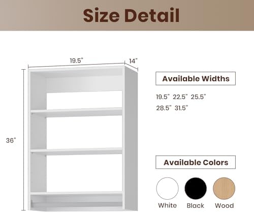 ROOMTEC 19.5" Medium Hanging Closet Unit, Modular Closet System with Hanging Rod, Wardrobe Organizer for Bedroom or Walk-in Closet, Wall Mounted, Customizable Clothes Storage Unit, White - Image 2