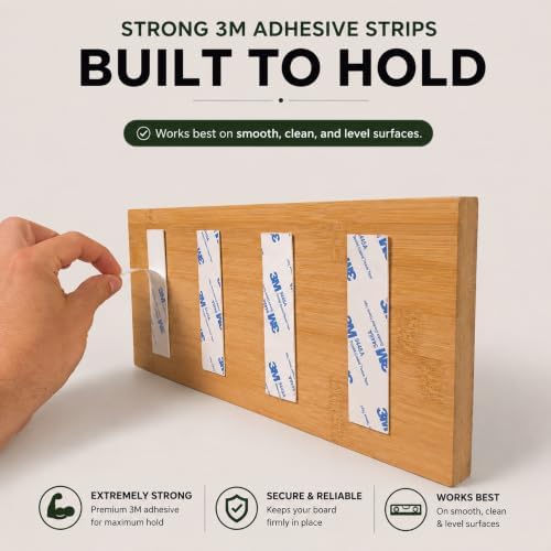 Premium Magnetic Bamboo Key Holder for Wall, No Drill Wooden Key Rack with Strong Magnets, 3M Adhesive Entryway Organizer for Keys, Phone, Earbuds & Everyday Essentials - Image 3