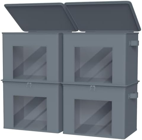 Zilink Fabric Foldable Storage Boxes with Lid Storage Bins, Grey, 4Pack by Zilink