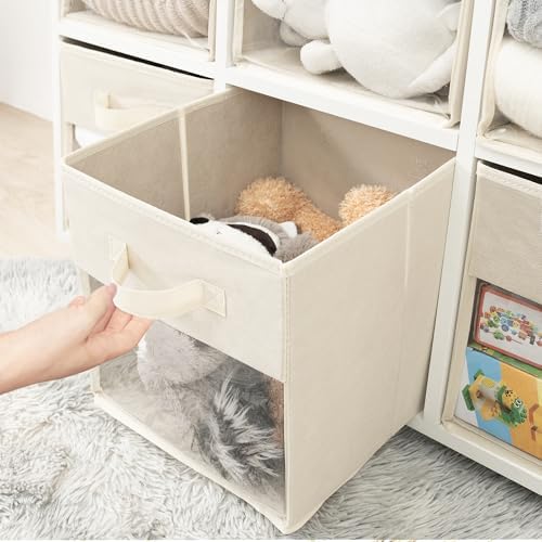 Storage Bins with Clear Window, 11x11 Storage Cubes, Collapsible Cube Storage Box, Fabric Closet Organizers with Handles for Home, Office, Shelf, Closets, Living Room, Beige, 12 Pack - Image 5