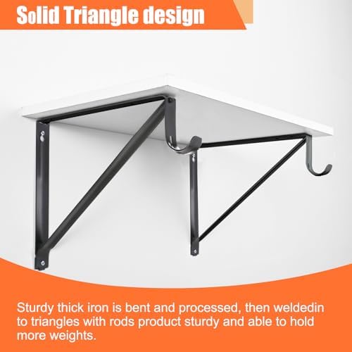 10 Pack Heavy Duty Closet Shelf & Rod Brackets, Wall Mounted Closet Shelf Brackets, 11 x 9.45 Inch Closet Shelf Brackets with Rod Support, Black - Image 2
