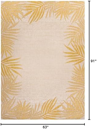JONATHAN Y Palm Frond Border Indoor Outdoor Area Rug 5X8 Yellow/Cream, Isla Coastal Cottage for Backyard, Patio, Porch, Easy-Cleaning, High Traffic, Pet-Friendly, Non-Shedding (TSN207A-5) - Image 2