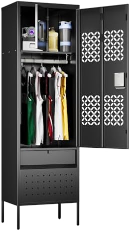 SUPEER 72-Inch Metal Locker with Hanging Rod and Interior Box, Black by SUPEER