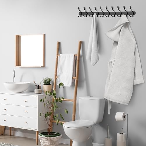 Coat Rack Wall Mount with 10 Tri Hooks – 32 Inch Stainless Steel Coat Hook Rack, Heavy Duty Wall Mounted Organizer for Coats, Hats, Towels, Robes, Bags, Scarves, Entryway, Bathroom - Black 2 Pack - Image 3
