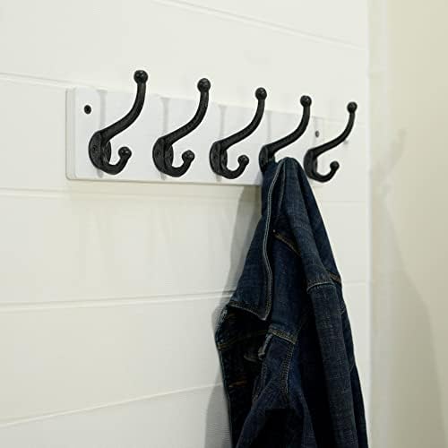 WEBI Rustic Coat Rack Wall Mount,5 Cast Iron Coat Hooks Wall Mounted,Heavy Duty Wall Coat Hanger Hooks for Hanging Coats,Clothes,Black on White,2 Packs - Image 6