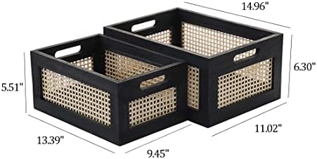 Wicker Wood Storage Baskets with Handle, Set of 2, Black - Image 3