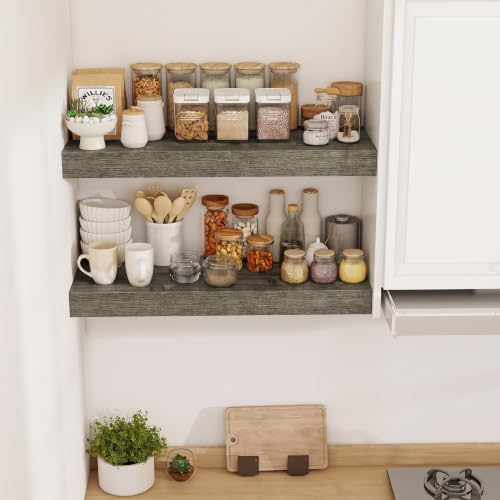 Acovy 30 Inch Floating Shelves, 12" Deep Floating Shelf Wall Mounted, 30" Wall Shelves, Rustic Deep Bookshelf, Extra Deeper & Thicker Display Shelves for Bedroom, Living Room, Set of 2 - Image 2