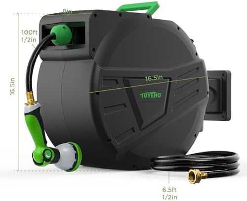 Tuyeho Heavy-Duty Auto Retractable Garden Hose Reel 100FT Lifetime Service - Image 6