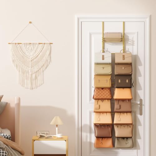 SWTYMIKI Over the Door Purse Organizer - Wall Mounted Handbag Organizer with 16 Hooks and Metal Basket, Hanging Purse Storage Rack Holds up to 16 Bags, Bag Rack Can Use As 1/2 Part, for Door, Closet - Image 6