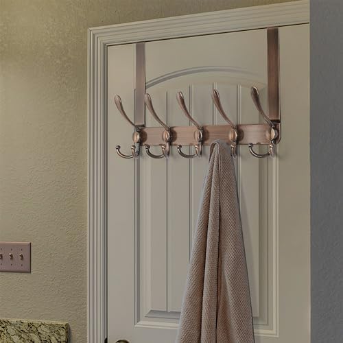 Dseap Over The Door Hook Hanger - Fits 1 3/8" to 1 3/4" Standard Doors | 5 Tri Hooks Heavy Duty Towel/Coat Rack | Door Organizer for Clothes, Jackets, Hats, Towels, Antique Copper, Pack of 2 - Image 3