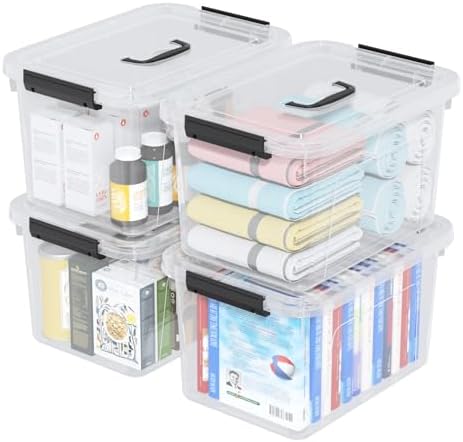 20 Quarts Stackable Plastic Storage Latches Box with Lid, Clear Latching Storage Bin with Handle, 4 Packs by Sosody