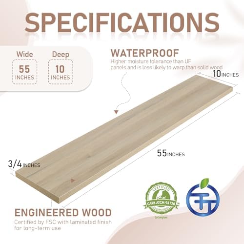 Kaboon 55 inch Long 10 inch Deep Floating Shelves for Wall Set of 2, Large Open Shelves Wall Mounted, Space Saving Home and Commercial Use, Oak/Grey Tone - Image 3