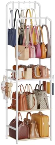 Tall Purse Organizer for Closet with 10 Purse Hanger & 6 Side Hooks, 5-Tier by Hayexiha