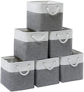 MidmmVick 11 x 11 Inch Cube Storage Bins, 6 Pack Large Collapsible Fabric Storage Bin with Ropes, Foldable Storage Cubes for Home, Office,Closet, Clothes, Toys Organizer (White & Grey-11"x11"x11") by Midmmvick