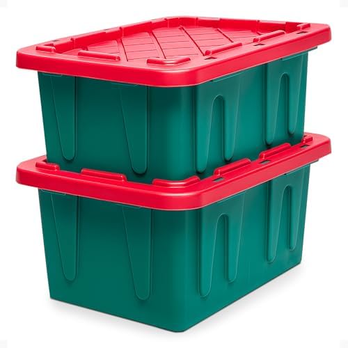HOMZ Durabilt Plastic Storage Bins with Lids, 15 Gal, Red/Green, 2 Pack by Homz