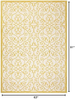 Eyely Filigree Textured Weave Area Rug 5X8 Cream/Yellow, Indoor Outdoor Rug - Image 2