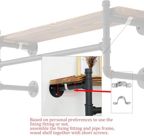 WEBI Wall Mounted Clothes Rack with Shelf,24" Industrial Pipe Clothing Rack with Shelves,Heavy Duty Iron Garment Bar,Retail Display Clothes Rod for Laundry Room,Black - Image 6