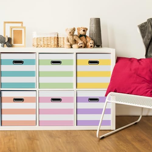 CroBlissful 11 Inch 6 Pcs Fabric Storage Cubes with Handle, Macaron Color - Image 2