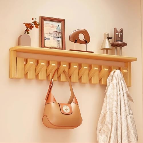 Wall Mounted Piano Key Hanger | Flip Style Hook | Entrance Wall Art Hook, Made of Oak Wood (3 Times Painted, 4 Times Polished) (Tray Beech, 10Hooks) by FleiSleep